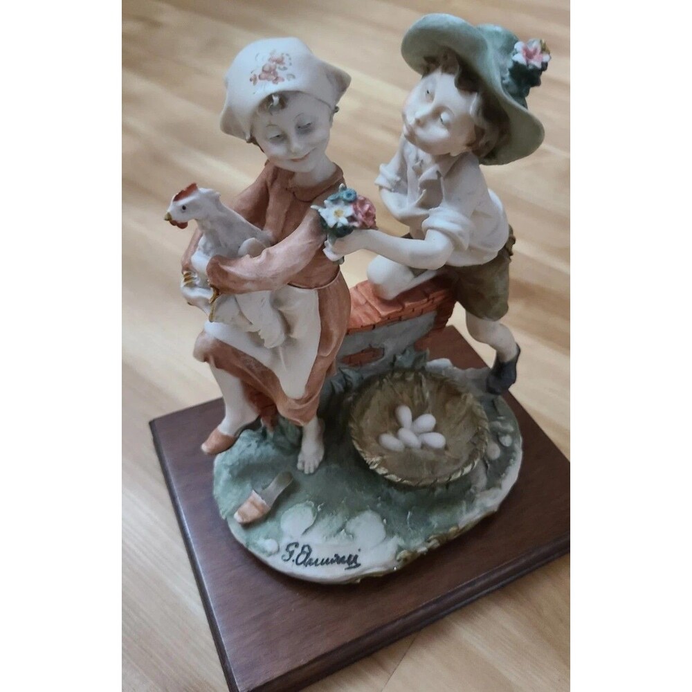 G Armani Figurine Children & Chickens Giuseppe Armani RETIRED Collection 11"Tall